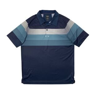 Oakley Shirt Mens M Medium Navy Striped Regular Fit Side Vent Hem Golf Polo